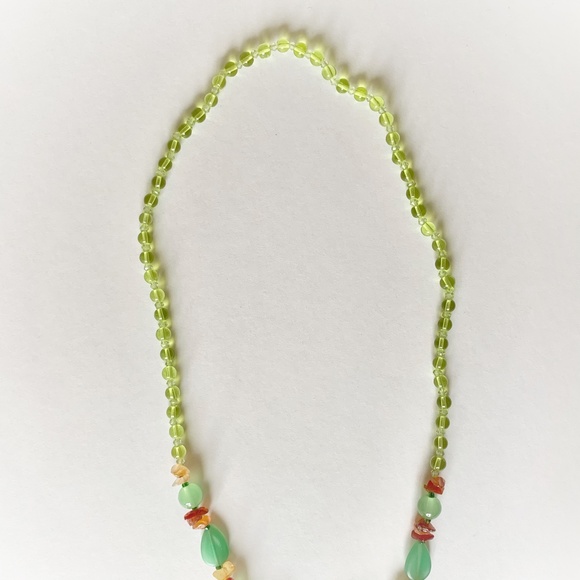 ✨FINAL PRICE✨VTG Green Agate Yellow Red Orange Quartz Glass Bead Tassel Necklace - Picture 5 of 7